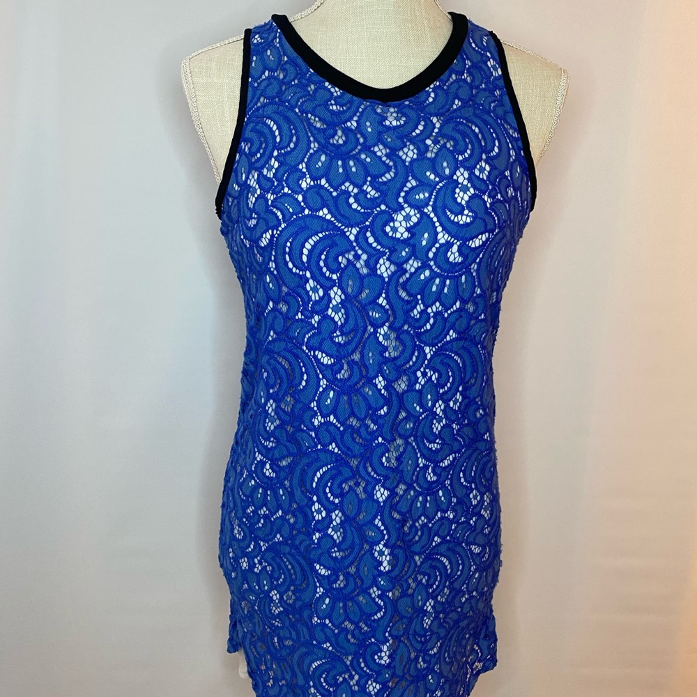 COPY - Lace Overlay Blue/Black Sleeveless Dress